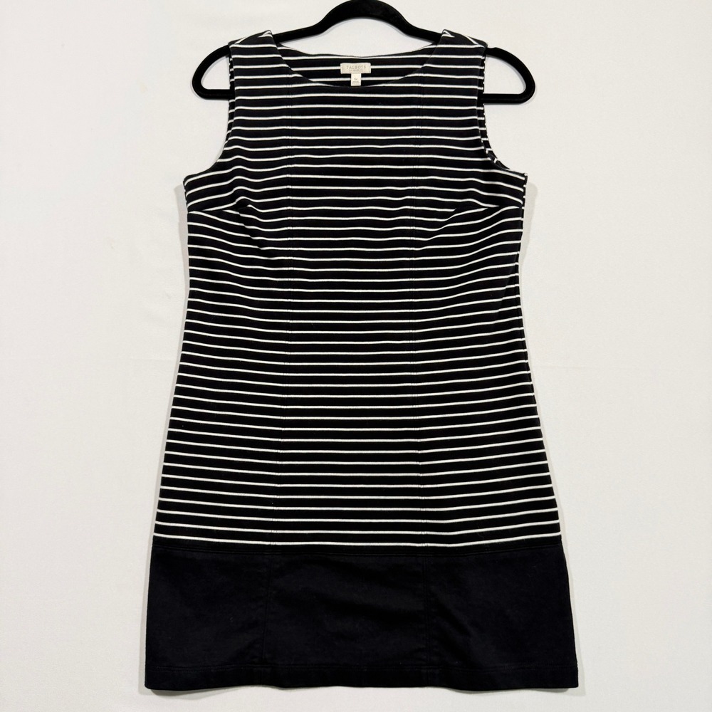 Talbots Striped Shift Dress Women's SP Black White Sleeveless Nautical Preppy